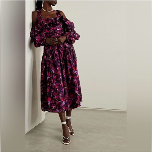 Ulla Johnson Caprice Floral Cold Shoulder Long Slv Cotton Dress (new) - Picture 3 of 9